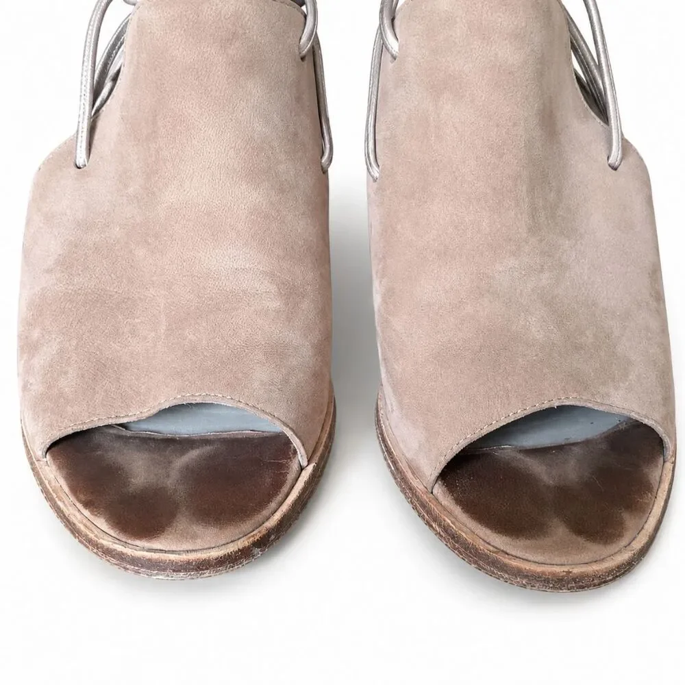 Eileen Fisher Womens 9 Taupe Suede Open Toe Cutout Block Heel Sandal Booties